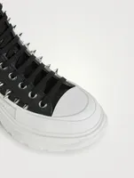 Tread Leather High Top Boots With Studs