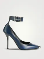 Punk Leather Pumps With Ankle Strap