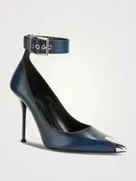 Punk Leather Pumps With Ankle Strap