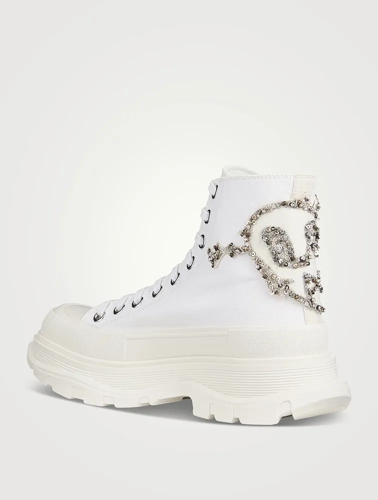 Tread Canvas High Top Boots With Crystal Embellishment