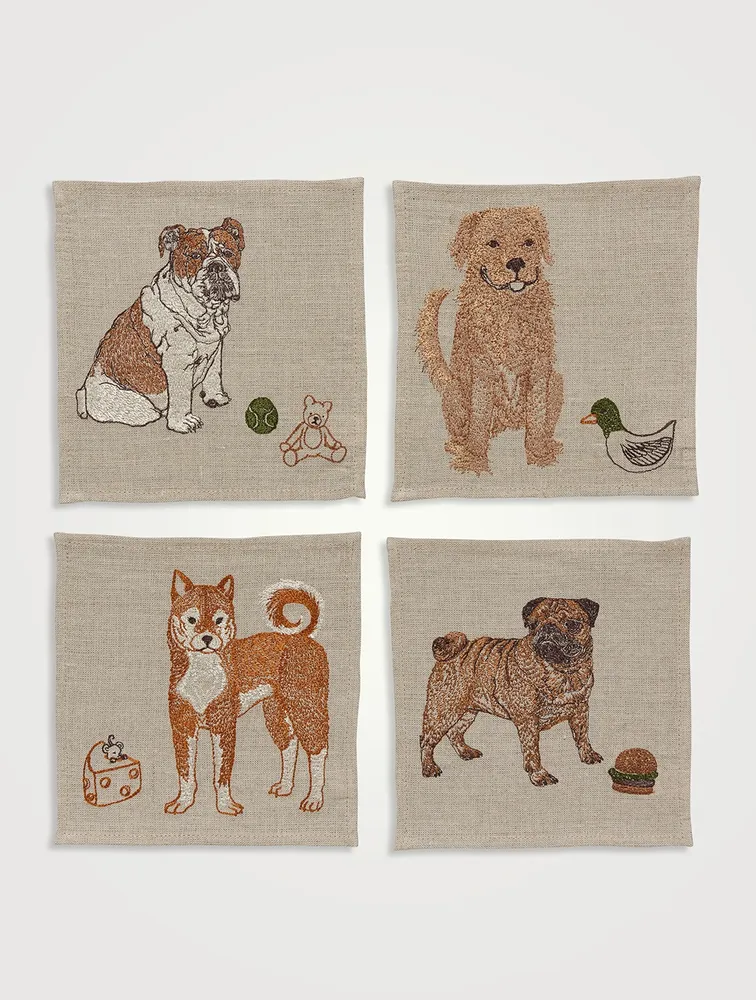 Set Of Four Dogs And Toys Cocktail Napkins