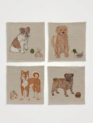 Set Of Four Dogs And Toys Cocktail Napkins