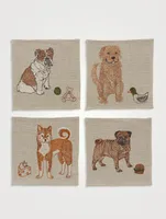 Set Of Four Dogs And Toys Cocktail Napkins