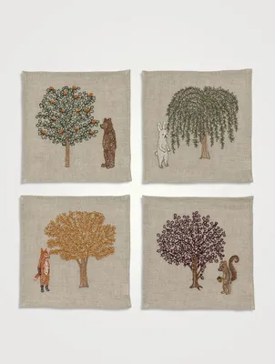 Set Of Four Fall Gathering Cocktail Napkins