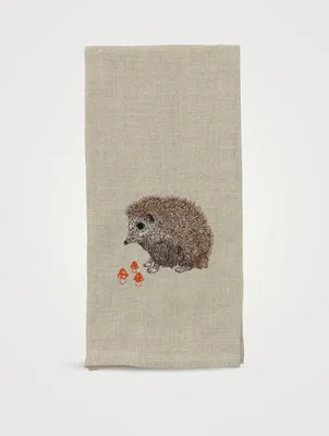 Hedgehog With Mushrooms Tea Towel