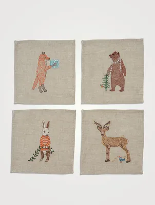 Set Of Four Holiday Cocktail Napkins