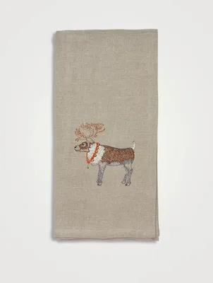 Reindeer With Bells Tea Towel