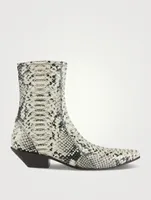 Snakeskin-Embossed Leather Ankle Boots