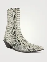 Snakeskin-Embossed Leather Ankle Boots