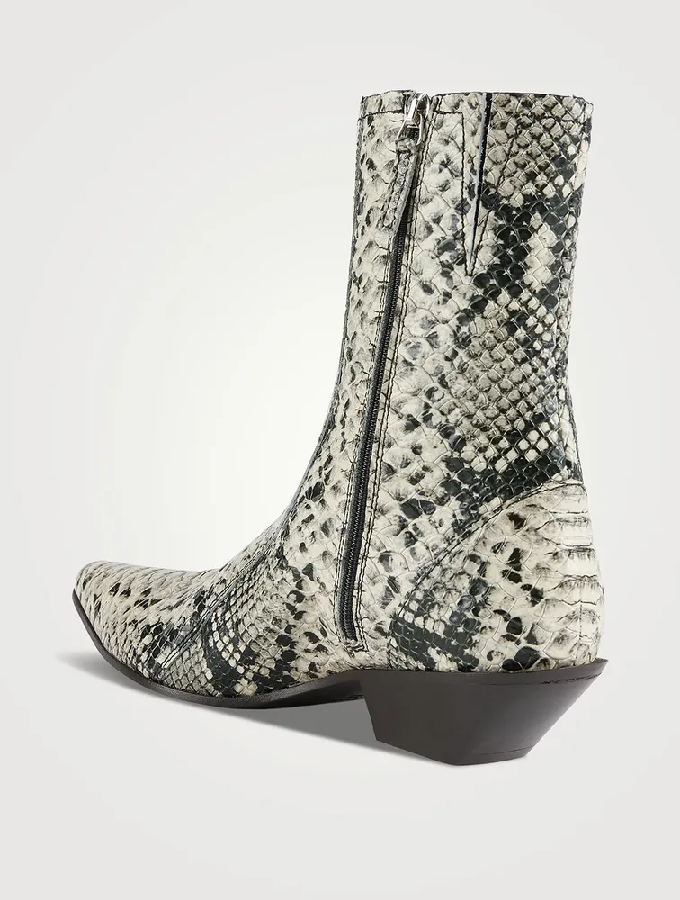 Snakeskin-Embossed Leather Ankle Boots