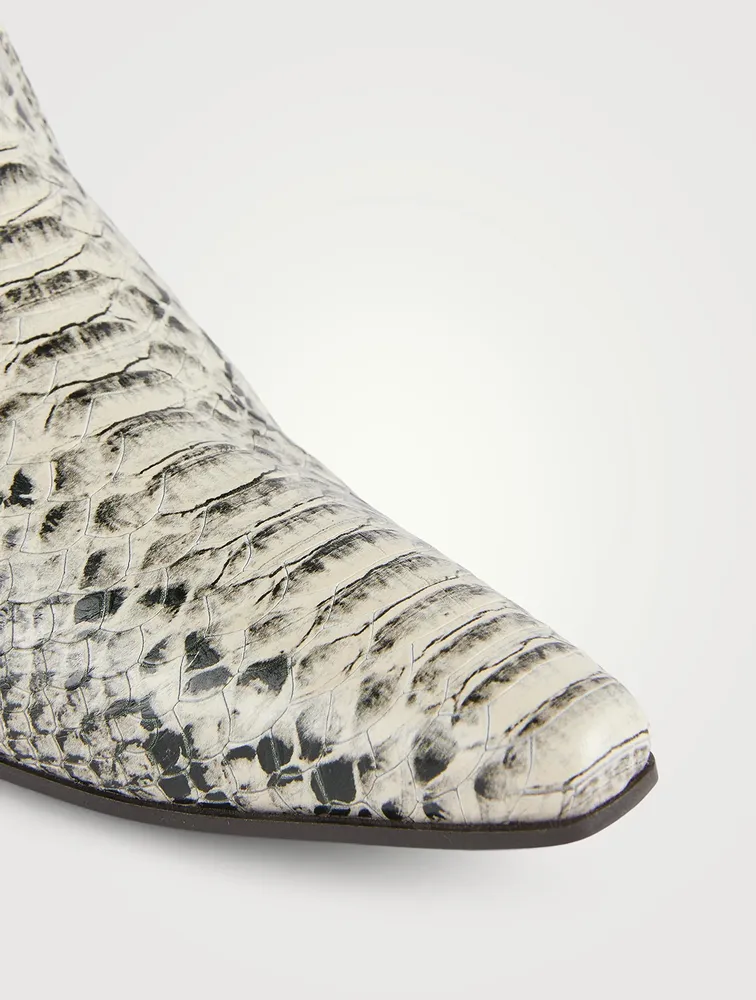 Snakeskin-Embossed Leather Ankle Boots