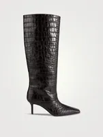 Croc-Embossed Leather Knee-High Boots