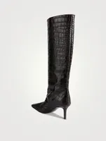 Croc-Embossed Leather Knee-High Boots