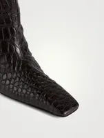 Croc-Embossed Leather Knee-High Boots