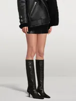 Croc-Embossed Leather Knee-High Boots