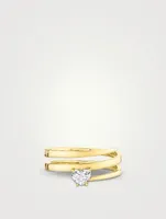 18K Gold Coil Ring With Heart Diamond