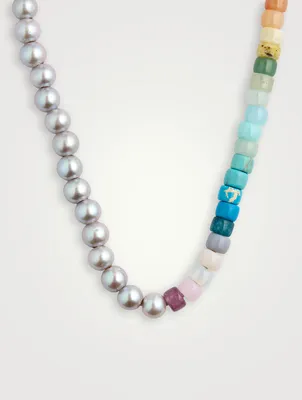Beaded Necklace With Pearl And Gemstones
