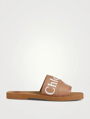 Woody Linen Logo Slide Sandals