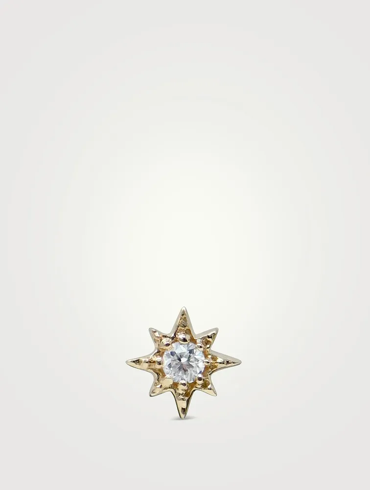 Aztec 14K Gold North Star Stud Earring With Diamond