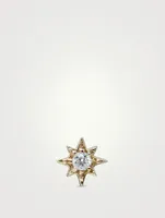 Aztec 14K Gold North Star Stud Earring With Diamond