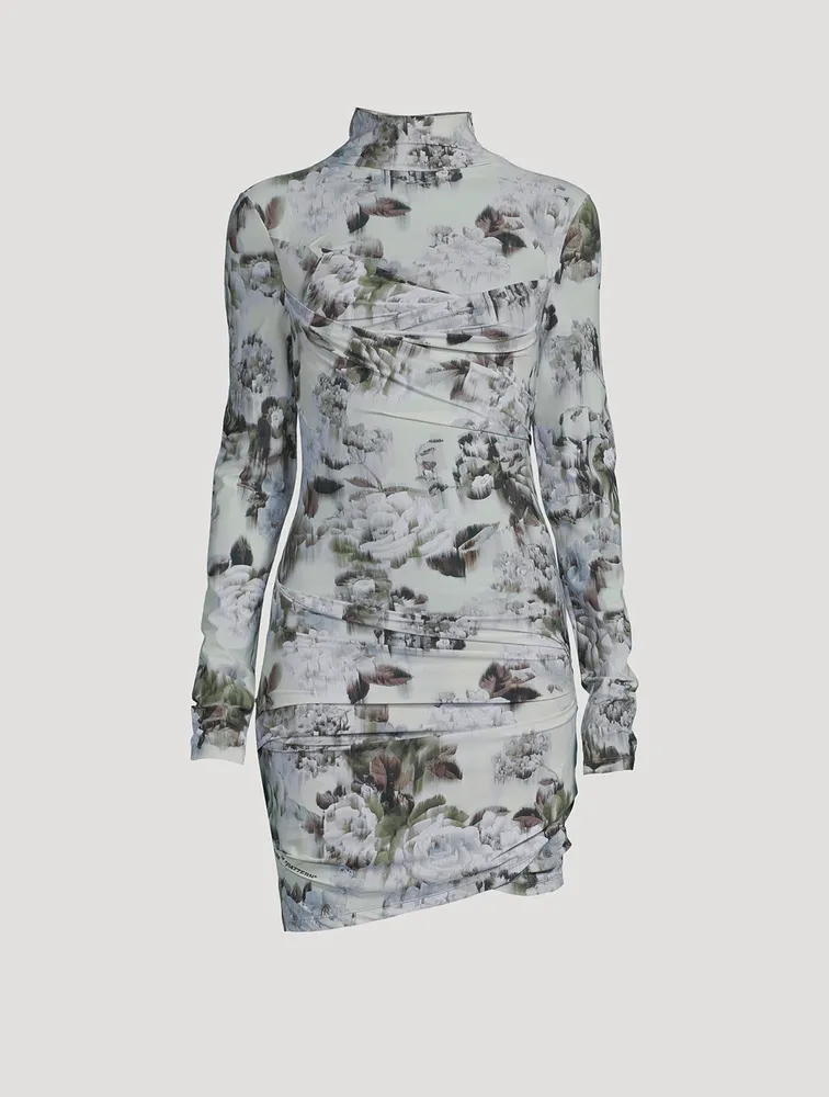 Long-Sleeve Twist Dress Chine Floral Print