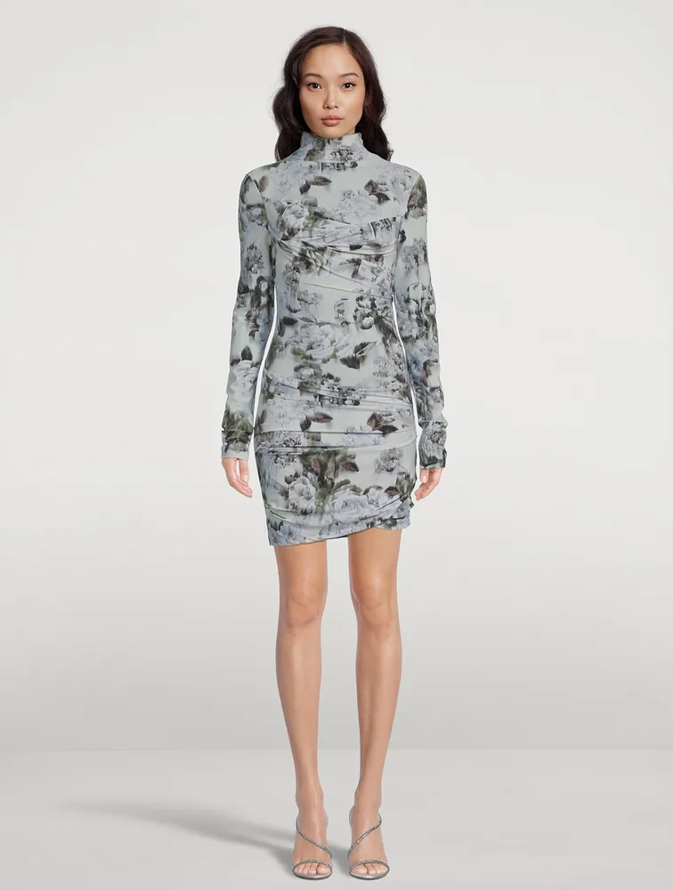 Long-Sleeve Twist Dress Chine Floral Print