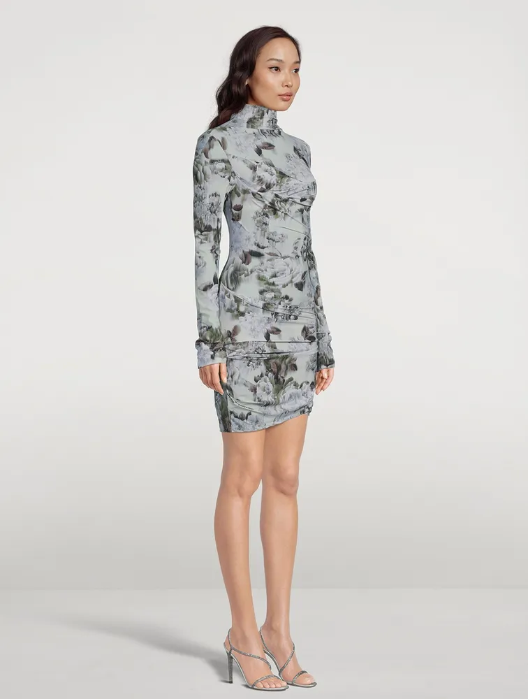 Long-Sleeve Twist Dress Chine Floral Print
