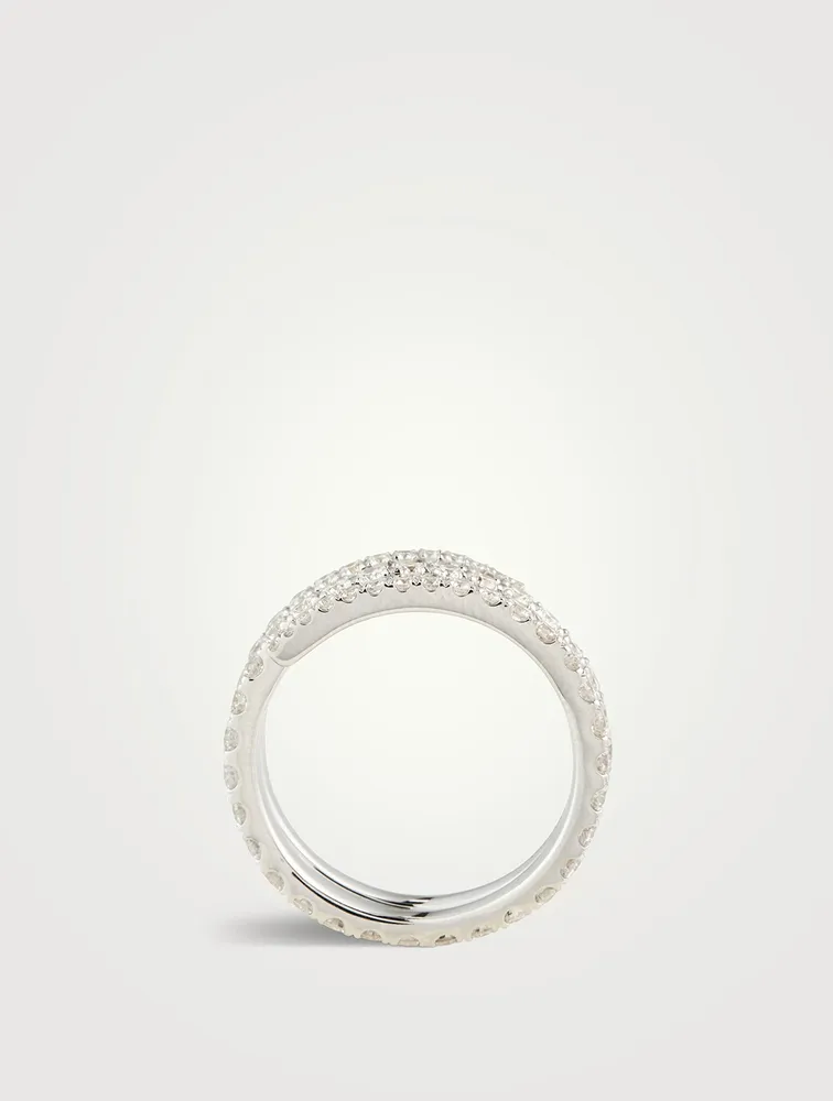 18K White Gold Coil Ring With Diamonds