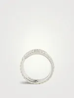 18K White Gold Coil Ring With Diamonds