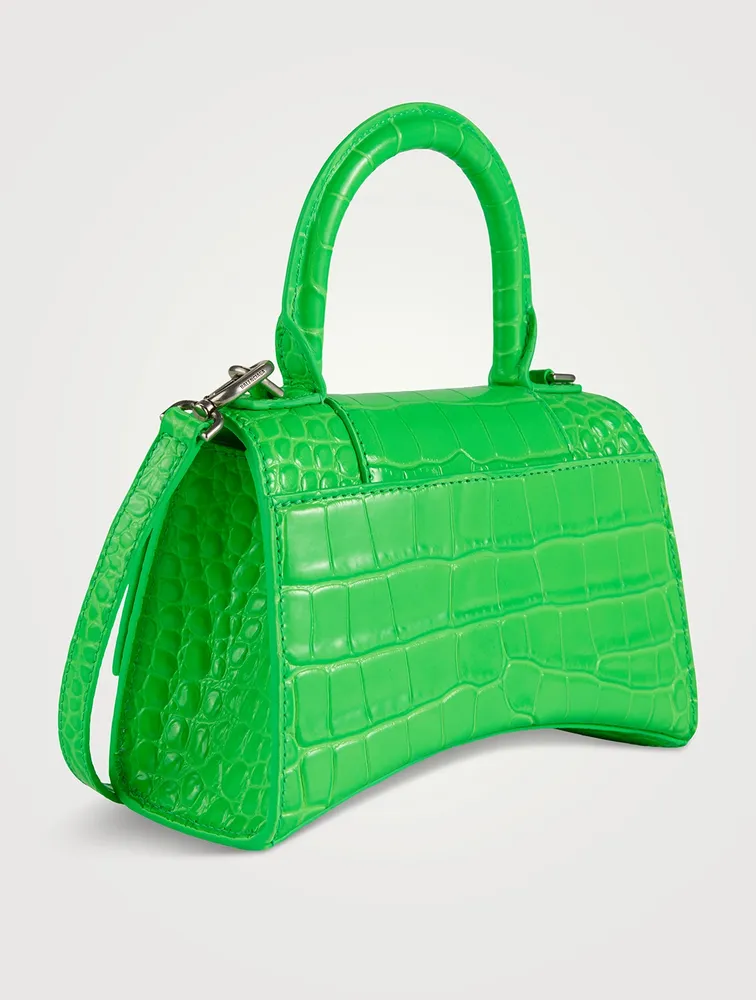 Balenciaga Hourglass Small Mock Croc Top Handle Bag in Green