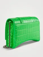 Hourglass Crystal-Embellished Croc-Embossed Leather Chain Wallet