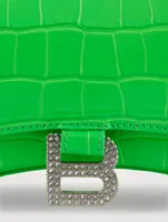 Hourglass Crystal-Embellished Croc-Embossed Leather Chain Wallet