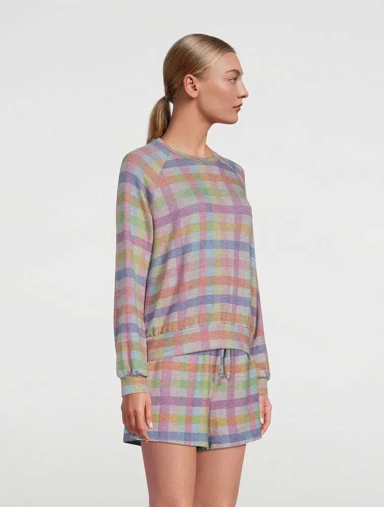 Relaxed Raglan Sweatshirt Gingham Print