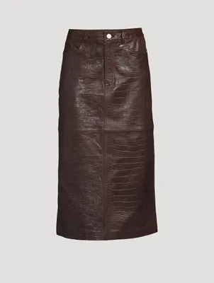 Boot Croc-Embossed Leather Midi Skirt