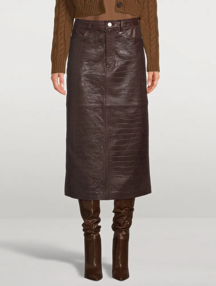 Boot Croc-Embossed Leather Midi Skirt