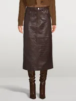 Boot Croc-Embossed Leather Midi Skirt