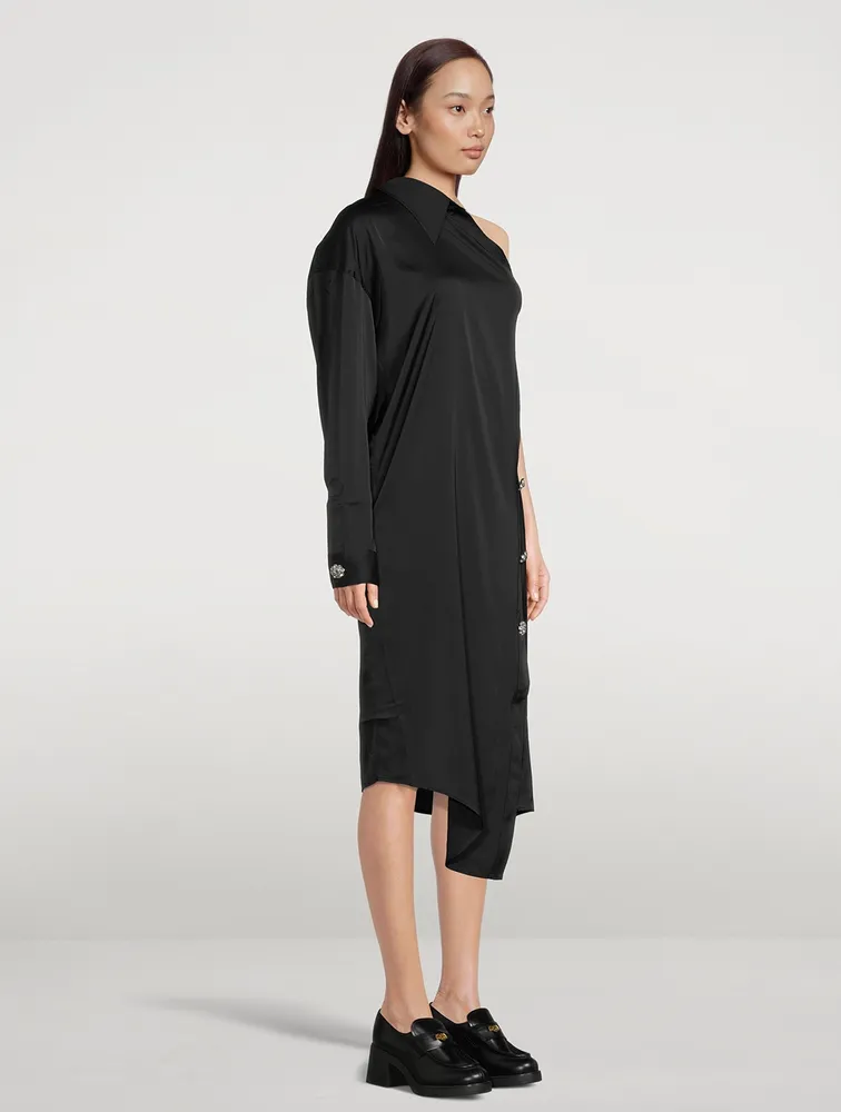 One-Shoulder Satin Shirt Dress