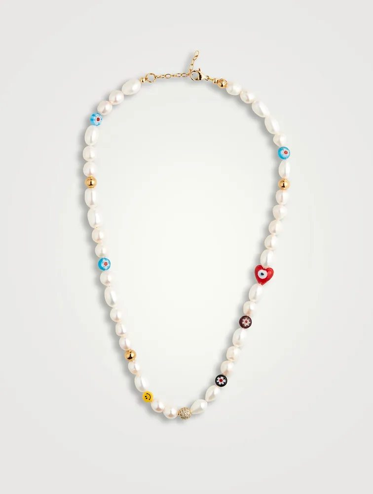 Smiley Face Beaded Pearl Choker Necklace