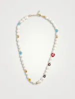 Smiley Face Beaded Pearl Choker Necklace