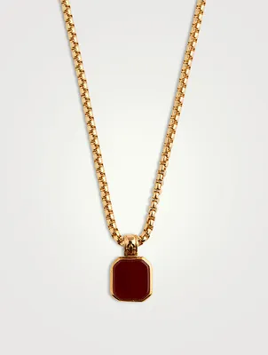 Square Red Agate Pendant Necklace