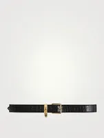 Croc-Embossed Leather Belt With Skull Charm