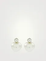 Faux Pearl And Crystal Heart Earrings