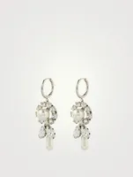 Crystal And Faux Pearl Flower Drop Hoop Earrings