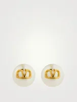 VLOGO Crystal Pearl Stud Earrings