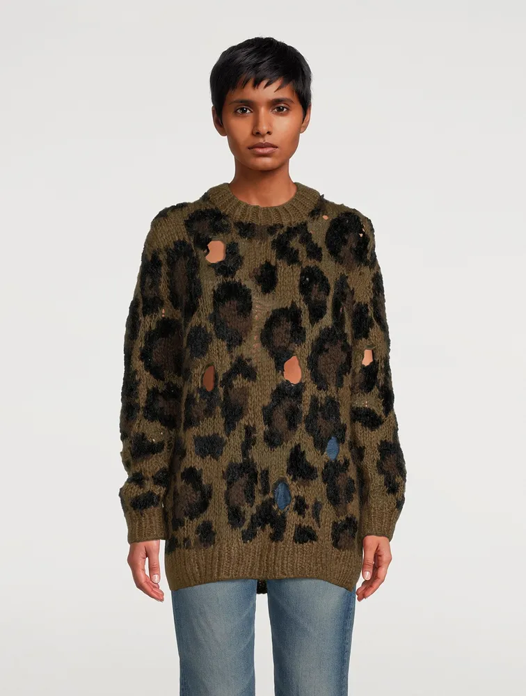 Distressed Sweater In Leopard Print