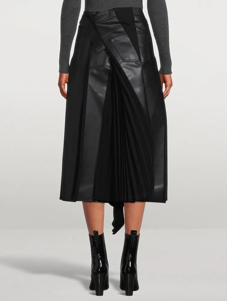 Faux Leather Pleated Midi Skirt