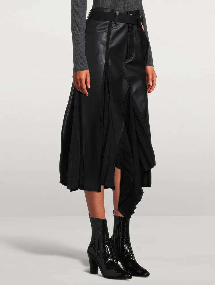 Faux Leather Pleated Midi Skirt