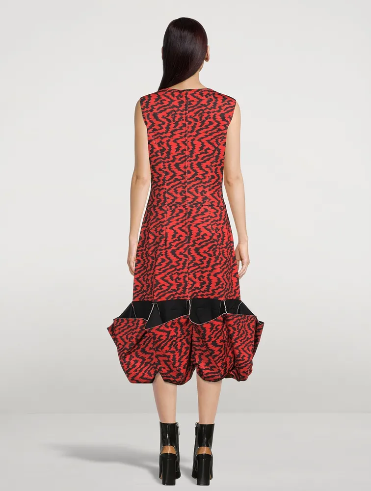 Bubble-Hem Printed Midi Dress