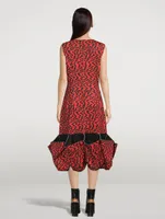 Bubble-Hem Printed Midi Dress