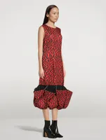 Bubble-Hem Printed Midi Dress